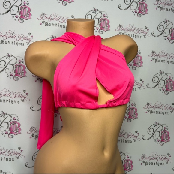 Multi-wear top neon pink adjustable halter crop ect so many ways to wear OS - Picture 8 of 8